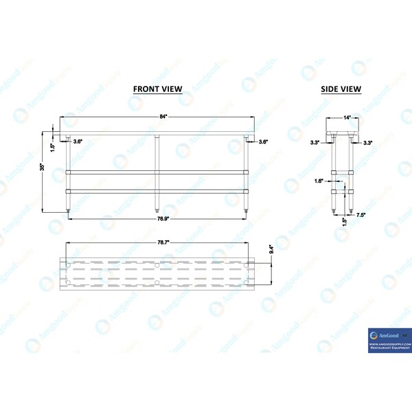 Amgood 14x84 Prep Table with Stainless Steel Top and 2 Shelves - AMG WT-1484-2SH