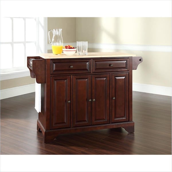 Seatsolutions LaFayette Natural Wood Top Kitchen Island in Vintage Mahogany Finish - SE3042843