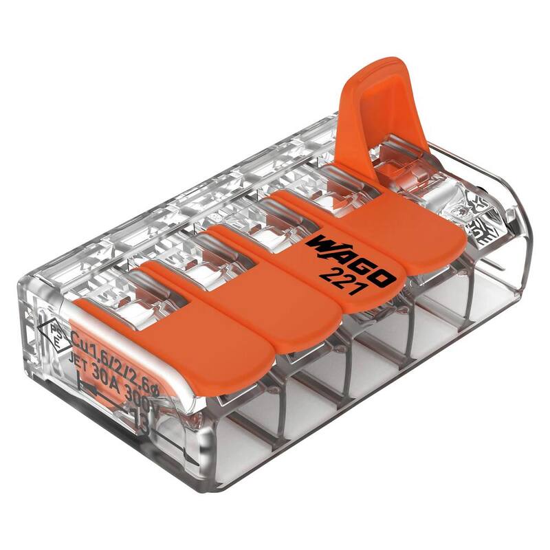 WAGO 221-415 Lever Nuts 5 Wire Conductor Compact Connectors (Paquete de 25) - 0221415K00-012

Por favor nota que "Compact Connectors" podría traducirse también como "conectores compactos".