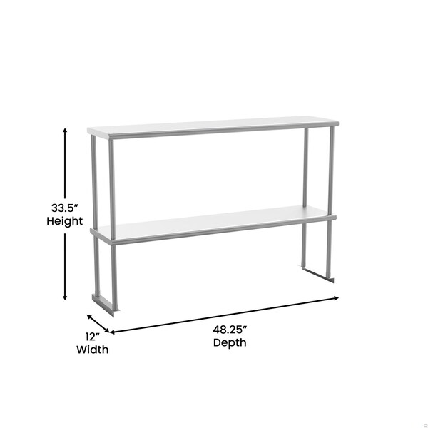 Flash Furniture Reese 430 Stainless Steel 18 Gauge NSF Certified 48-in x 12-in Metal Kitchen Double Overshelf - NH-OSD-1248-GG