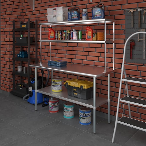 Amgood 14''x60'' Stainless Steel Double Deck Over Shelf - DOS-1460-Z