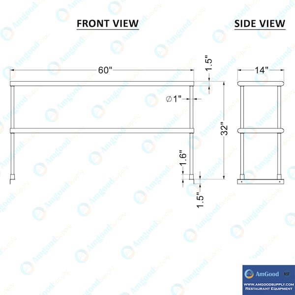 Amgood 14''x60'' Stainless Steel Double Deck Over Shelf - DOS-1460-Z