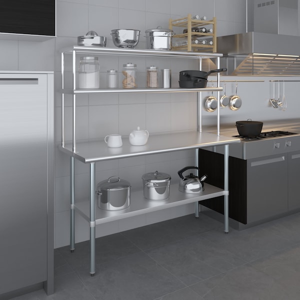 Amgood 14''x60'' Stainless Steel Double Deck Over Shelf - DOS-1460-Z