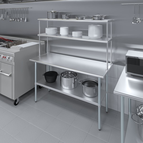 Amgood 14''x60'' Stainless Steel Double Deck Over Shelf - DOS-1460-Z