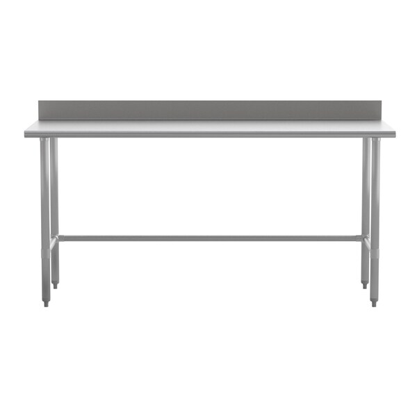 Flash Furniture Reese 430 Stainless Steel 18 Gauge Open Base Kitchen Prep and Work Table w/4-in Backsplash - NH-WT-3072-OG-B4-GG