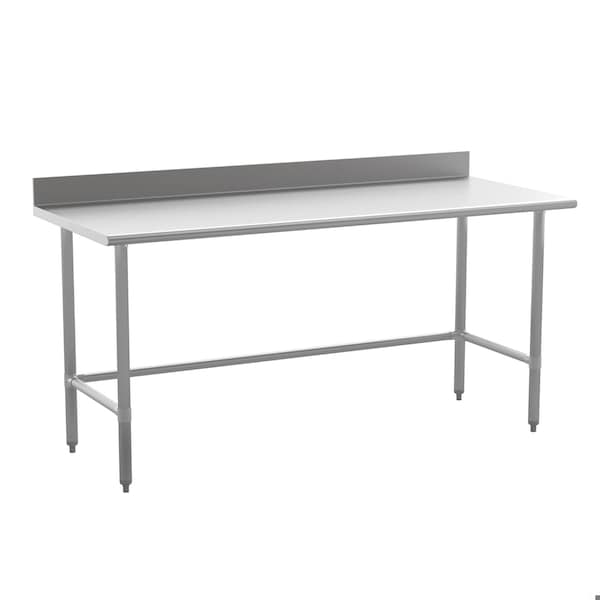 Flash Furniture Reese 430 Stainless Steel 18 Gauge Open Base Kitchen Prep and Work Table w/4-in Backsplash - NH-WT-3072-OG-B4-GG