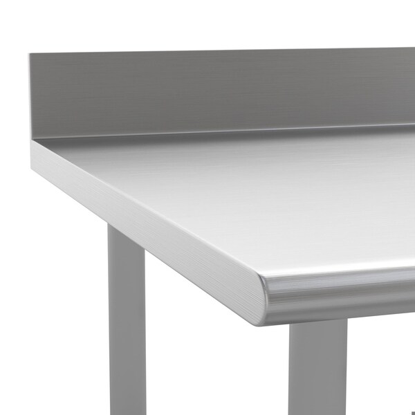 Flash Furniture Reese 430 Stainless Steel 18 Gauge Open Base Kitchen Prep and Work Table w/4-in Backsplash - NH-WT-3072-OG-B4-GG