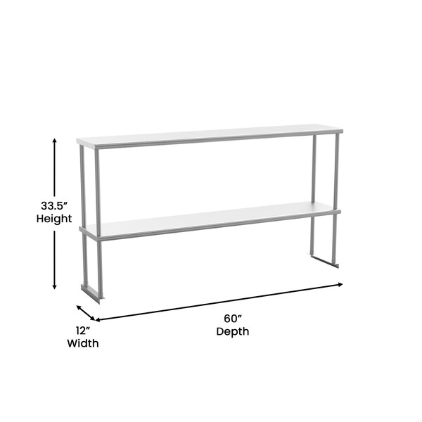 Flash Furniture Reese 430 Stainless Steel 18 Gauge NSF Certified 60-in x 12-in Metal Kitchen Double Overshelf - NH-OSD-1260-GG