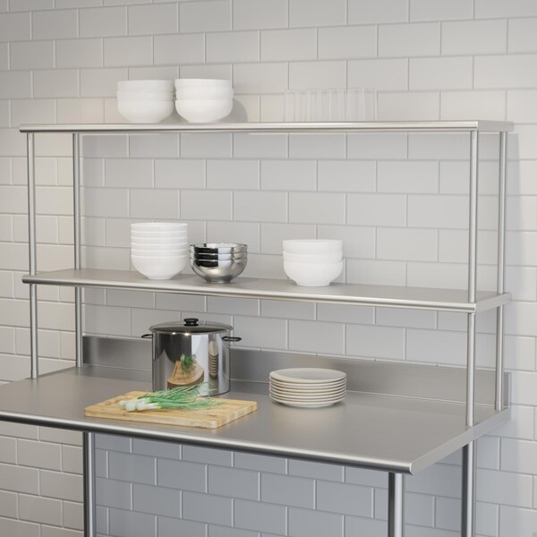 Flash Furniture Reese 430 Stainless Steel 18 Gauge NSF Certified 60-in x 12-in Metal Kitchen Double Overshelf - NH-OSD-1260-GG
