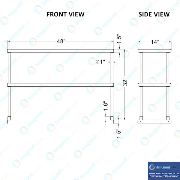 Amgood 14''x48'' Stainless Steel Double Deck Over Shelf - DOS-1448-Z