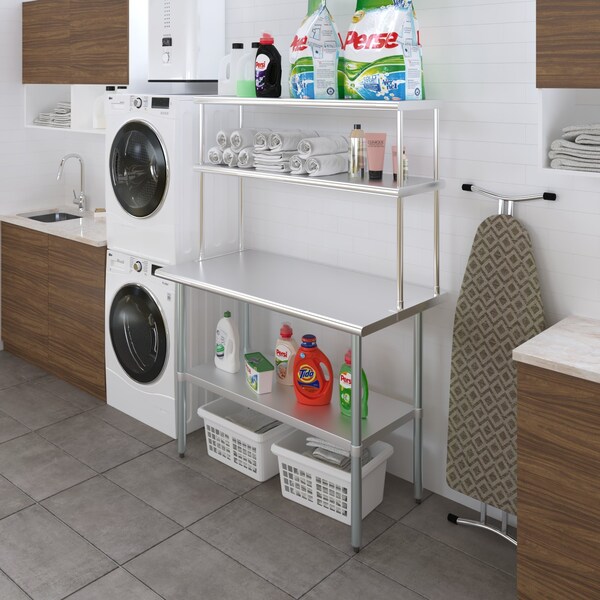 Amgood 14''x48'' Stainless Steel Double Deck Over Shelf - DOS-1448-Z