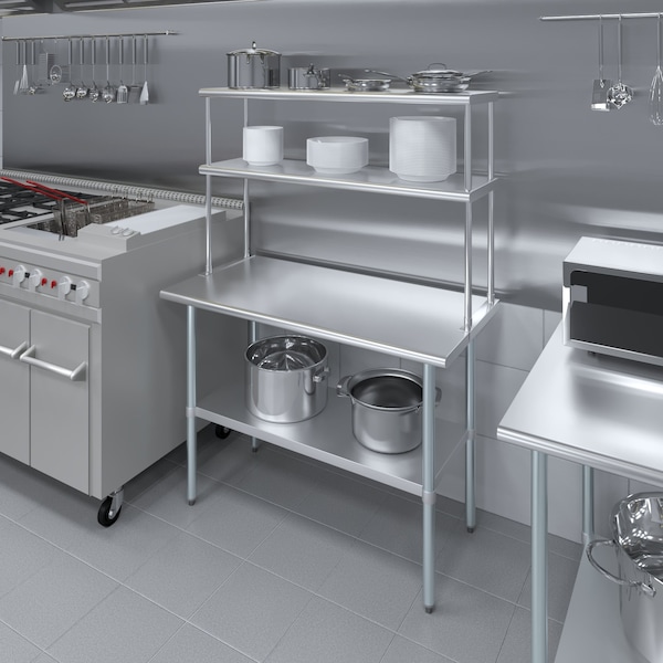 Amgood 14''x48'' Stainless Steel Double Deck Over Shelf - DOS-1448-Z