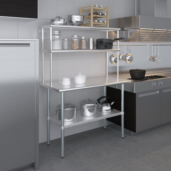 Amgood 14''x48'' Stainless Steel Double Deck Over Shelf - DOS-1448-Z