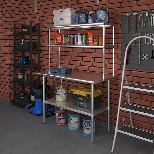 Amgood 14''x48'' Stainless Steel Double Deck Over Shelf - DOS-1448-Z