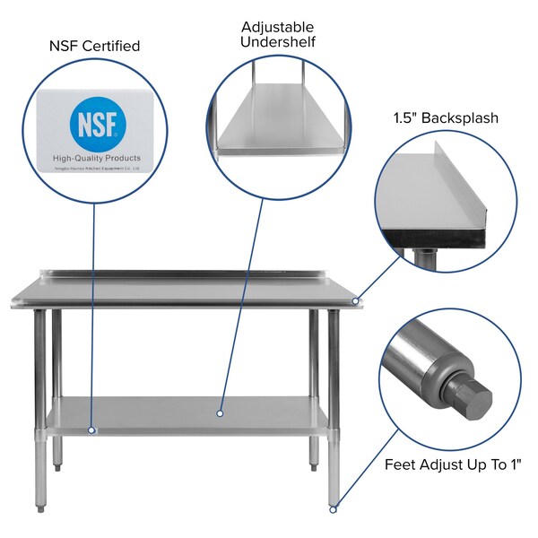 Flash Furniture 48"W Stainless 18 Gauge Work Table - Undershelf - NH-WT-2448BSP-GG