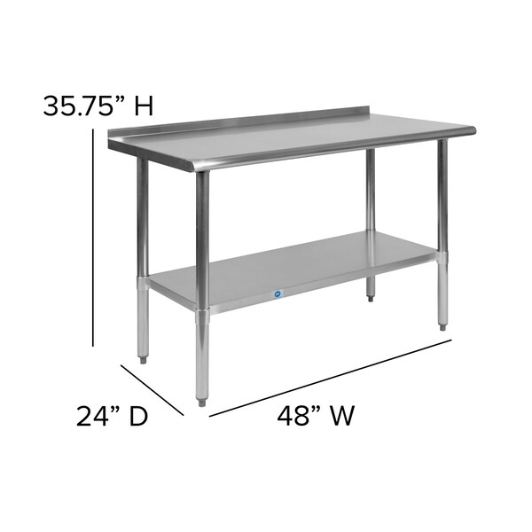 Flash Furniture 48"W Stainless 18 Gauge Work Table - Undershelf - NH-WT-2448BSP-GG