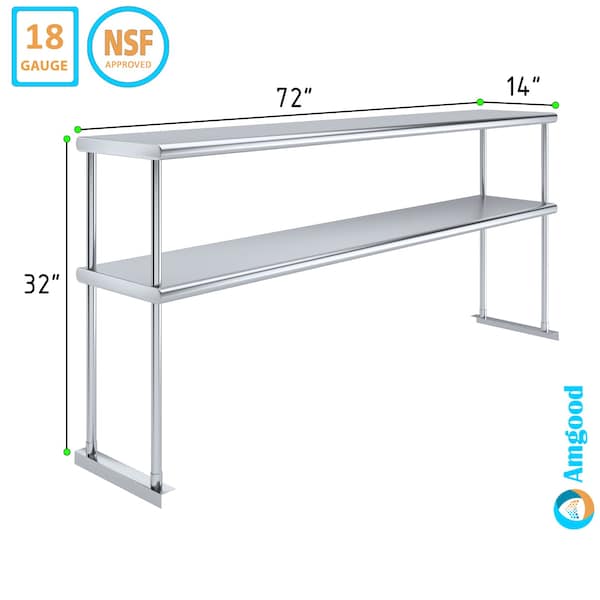 Amgood 14''x72'' Stainless Steel Double Deck Over Shelf - DOS-1472-Z
