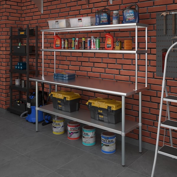 Amgood 14''x72'' Stainless Steel Double Deck Over Shelf - DOS-1472-Z