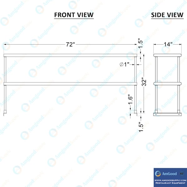 Amgood 14''x72'' Stainless Steel Double Deck Over Shelf - DOS-1472-Z