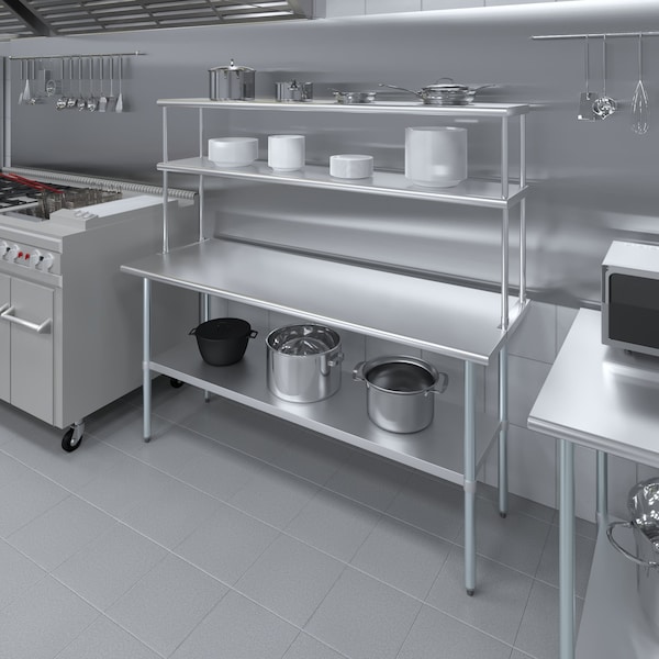 Amgood 14''x72'' Stainless Steel Double Deck Over Shelf - DOS-1472-Z