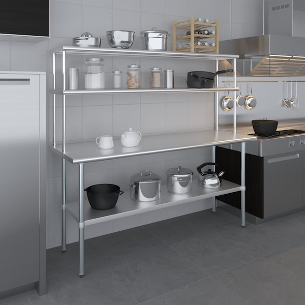 Amgood 14''x72'' Stainless Steel Double Deck Over Shelf - DOS-1472-Z