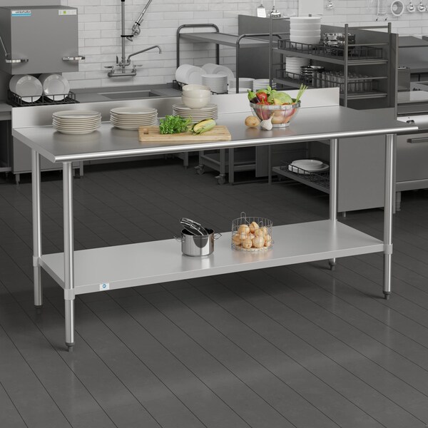 Flash Furniture Reese 430 Stainless Steel 18 Gauge 30-in x 72-in Table w/Adjustable Shelf and 4-in Backsplash - NH-WT-3072-GG-B4-GG