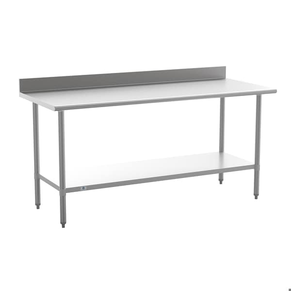 Flash Furniture Reese 430 Stainless Steel 18 Gauge 30-in x 72-in Table w/Adjustable Shelf and 4-in Backsplash - NH-WT-3072-GG-B4-GG