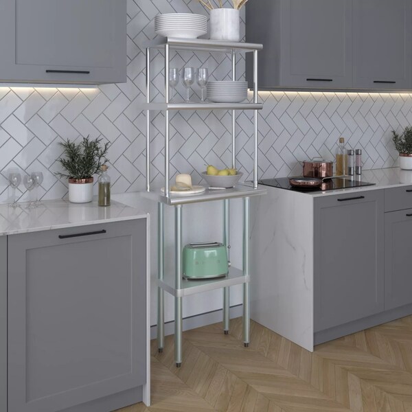 Amgood 14''x24'' Stainless Steel Double Deck Over Shelf - DOS-1424-Z