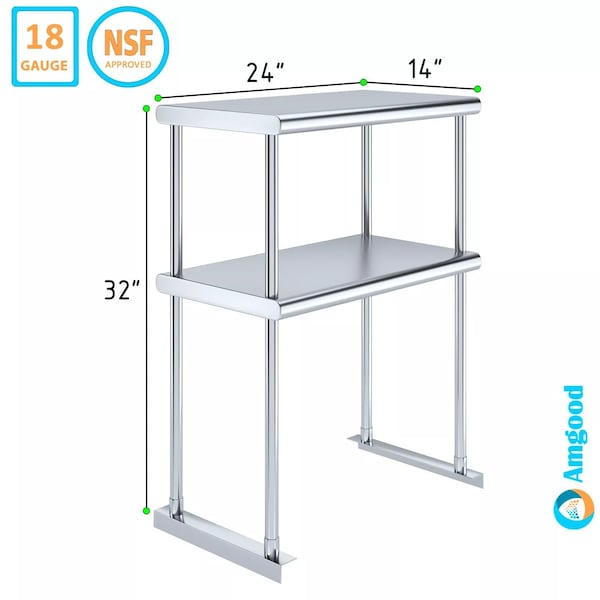 Amgood 14''x24'' Stainless Steel Double Deck Over Shelf - DOS-1424-Z