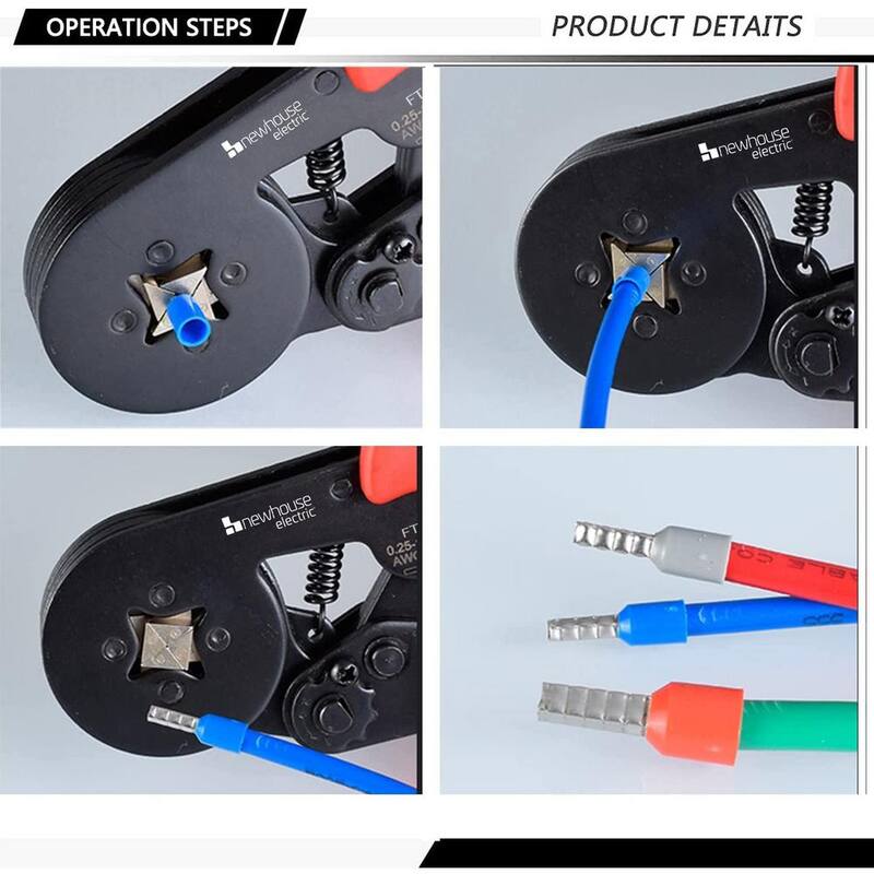 KIT de herramientas de prensado de casquillos NEWHOUSE ELECTRIC con herramienta de prensado de cables, contenedor de casquillos y 1,200 conectores eléctricos - FTK1200