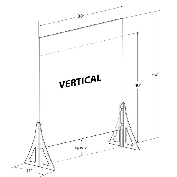 Azar Displays Acrylic Plexiglass Shield PPE 30"x40" Adjustable w/ Support Stands, PK2 - 179776-187