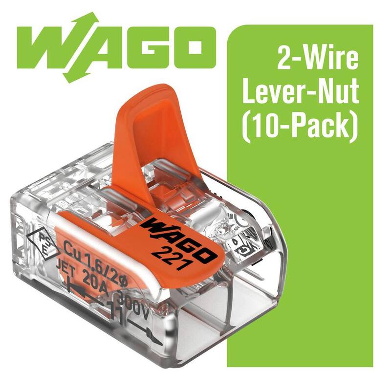 WAGO 221-412/996-010 2-Wire Lever Nuts - Conectores de empalme compactos de conductor, 12-24 AWG (paquete de 10) - 60343606