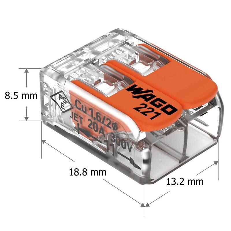 WAGO 221-412/996-010 2-Wire Lever Nuts - Conectores de empalme compactos de conductor, 12-24 AWG (paquete de 10) - 60343606