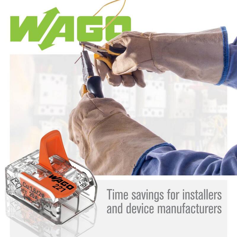WAGO 221-412/996-010 2-Wire Lever Nuts - Conectores de empalme compactos de conductor, 12-24 AWG (paquete de 10) - 60343606