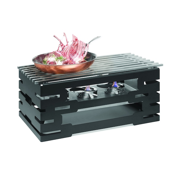 Rosseto Serving Solutions Multi-Chef 10" Black Matte Warmer Kit w/ Grill, 3 Fuel Holders, and Reversible Burner Stand, 1 SET - SK032