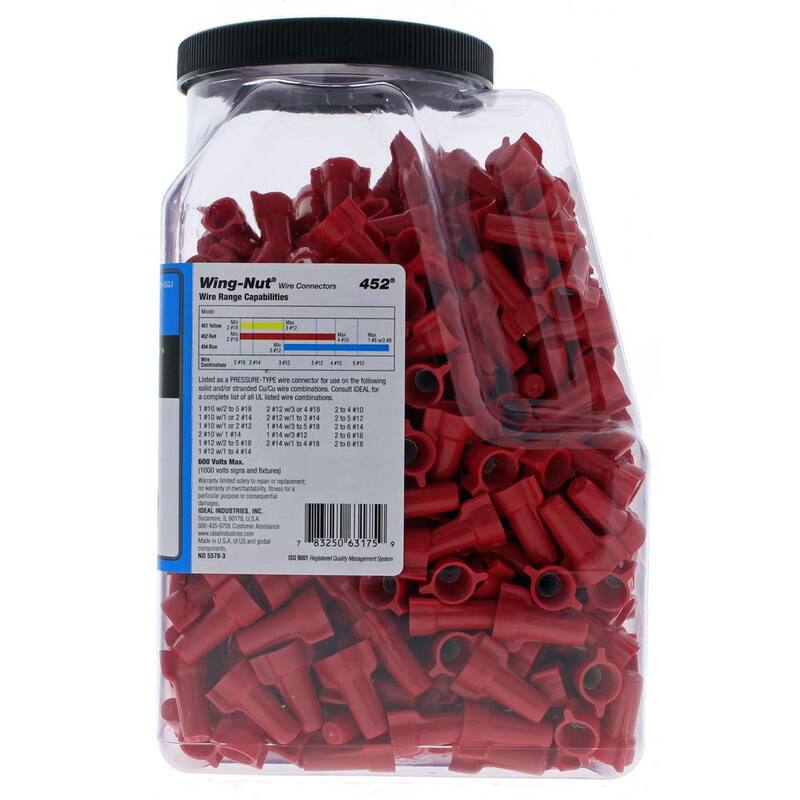 IDEAL 452 Red Wing NUT Wire Connectors (500-Jar) - 30-652JR
IDEAL 452 Conectores de alambre NUT Red Wing (500-Jar) - 30-652JR