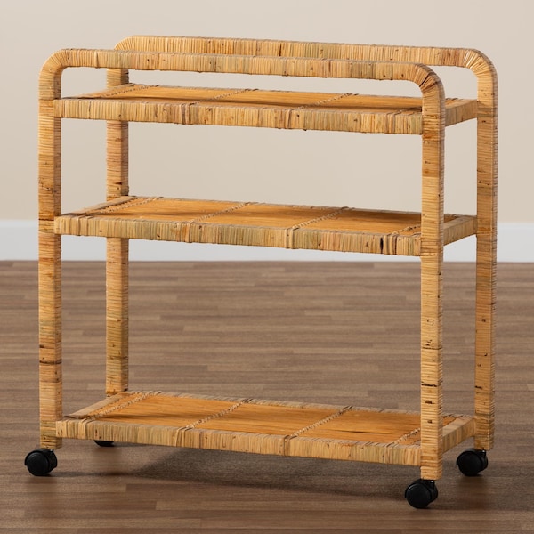 Bali & Pari Delphine Modern Bohemian Natural Rattan Kitchen Cart - 239-13429-ZORO