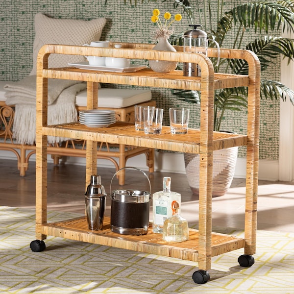 Bali & Pari Delphine Modern Bohemian Natural Rattan Kitchen Cart - 239-13429-ZORO