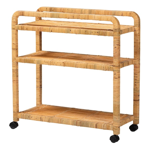 Bali & Pari Delphine Modern Bohemian Natural Rattan Kitchen Cart - 239-13429-ZORO