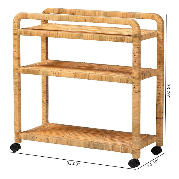 Bali & Pari Delphine Modern Bohemian Natural Rattan Kitchen Cart - 239-13429-ZORO