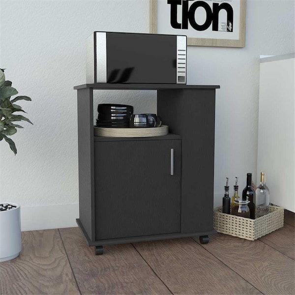 Depot E-Shop Munich Lower Microwave Pantry Single Door Cabinet, Black - DE-MLW6198