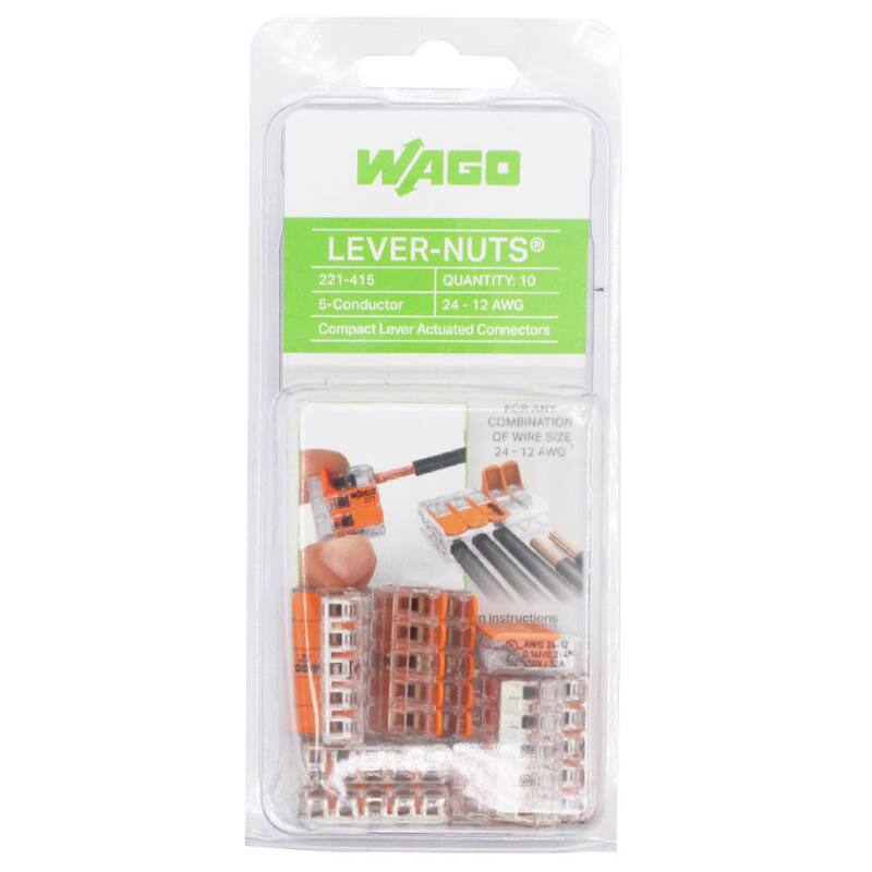 Conectores de empalme compacto de palanca de 5 hilos WAGO 221-415/996-010, conductor, 12-24 AWG (paquete de 10) - 60343607