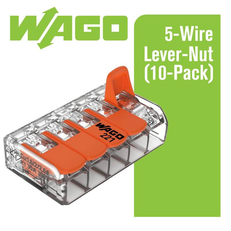 Conectores de empalme compacto de palanca de 5 hilos WAGO 221-415/996-010, conductor, 12-24 AWG (paquete de 10) - 60343607