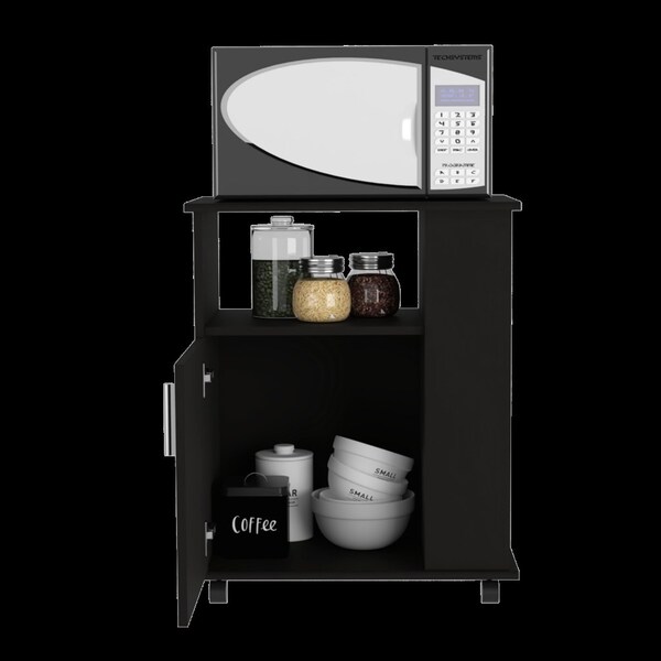 Tuhome Kit Lower Microwave Cabinet, Single Door, Three Side Shelves-Black - MLW6198