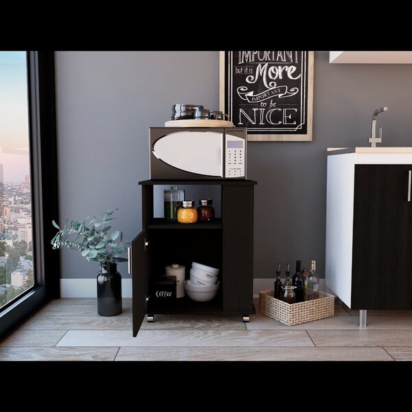 Tuhome Kit Lower Microwave Cabinet, Single Door, Three Side Shelves-Black - MLW6198