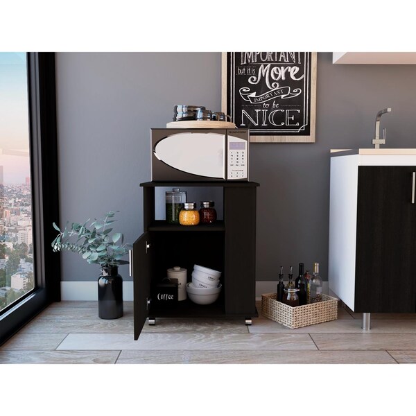 Tuhome Kit Lower Microwave Cabinet, Single Door, Three Side Shelves-Black - MLW6198