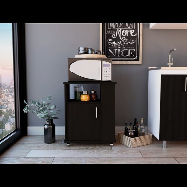 Tuhome Kit Lower Microwave Cabinet, Single Door, Three Side Shelves-Black - MLW6198
