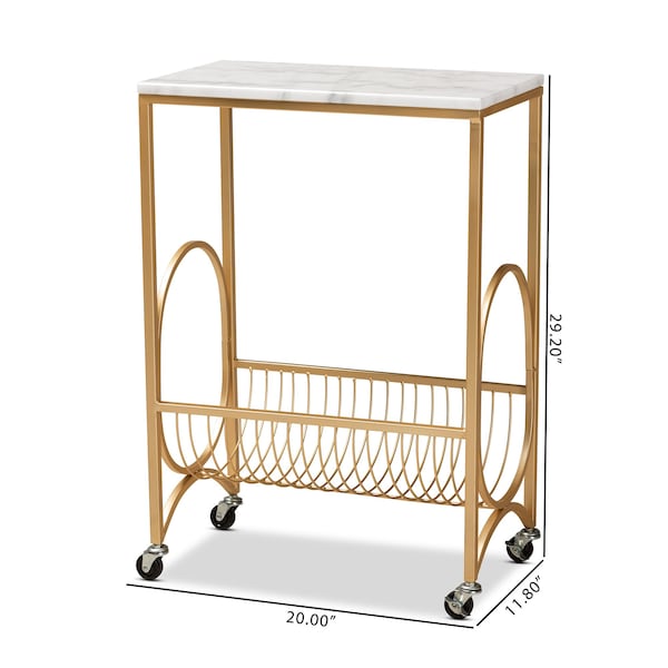 Baxton Studio Jacek ModernGold Finished Metal Wine Cart with Marble Tabletop - 195-12107-ZORO