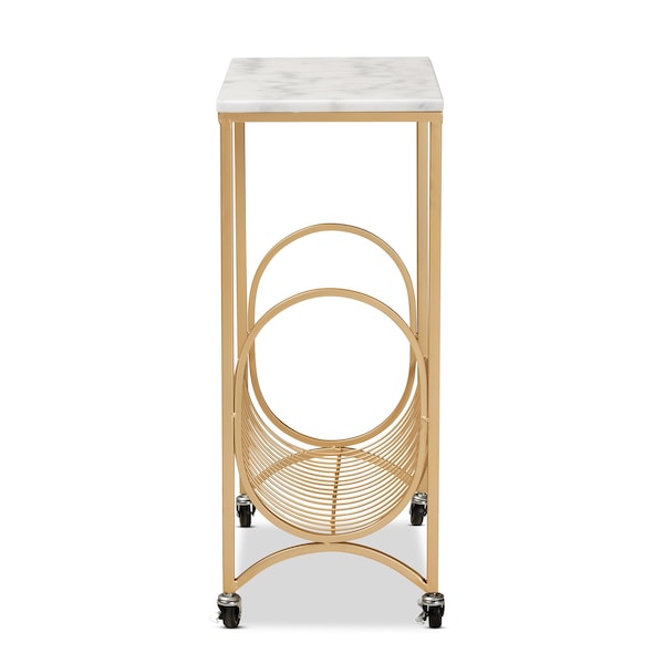 Baxton Studio Jacek ModernGold Finished Metal Wine Cart with Marble Tabletop - 195-12107-ZORO