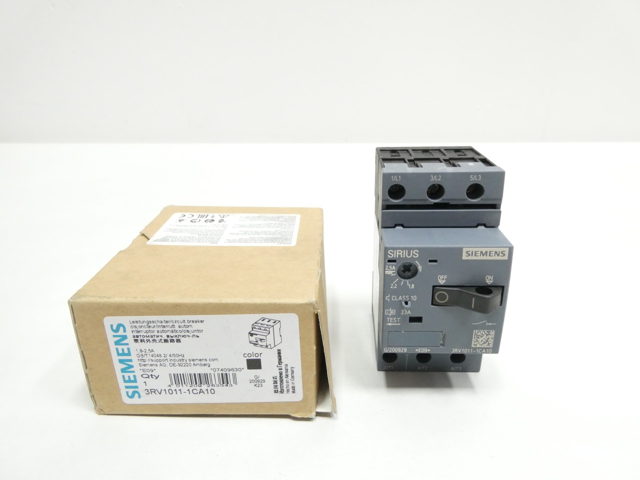 SIEMENS 3RV1011-1CA10 SIRIUS 3R 1.8-2.5A AMP 1HP MANUAL STARTER